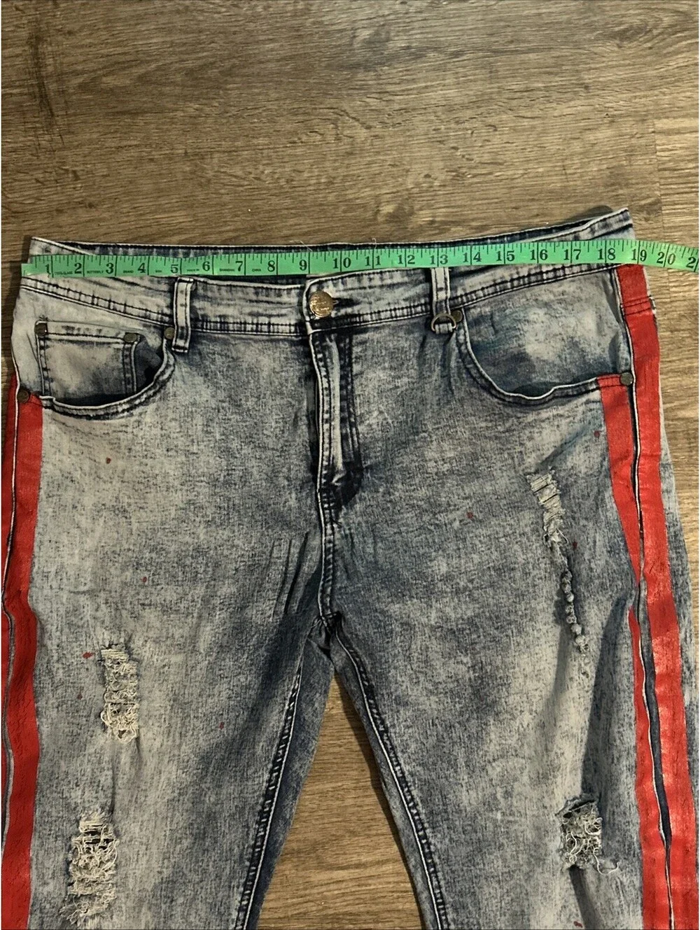 Blind Trust Mens Stretch Paint Splash Jeans Orange Side Stripes Sz. 40/34